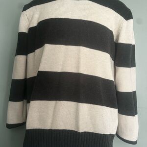 GAP Men's Crewneck Sweater - Black and Cream Stripes